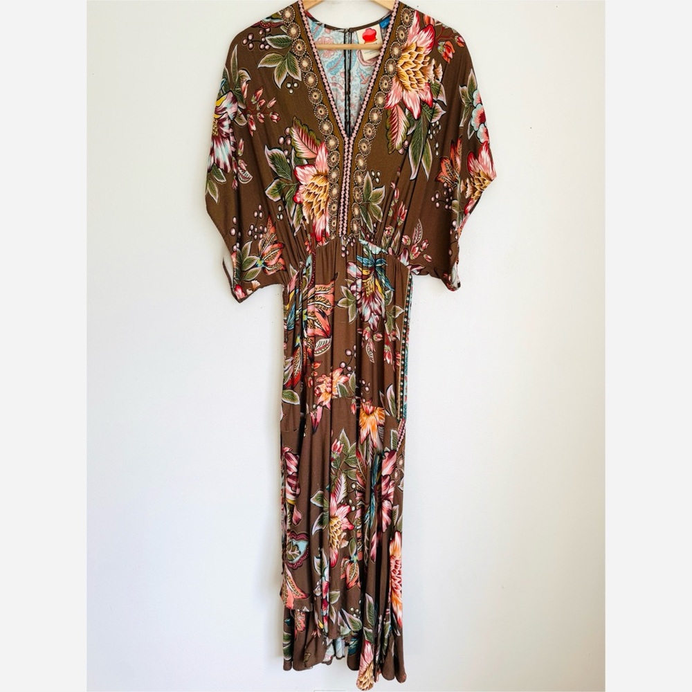 FARM Rio Brown Floral V-Neck Maxi Dress - Picture 7 of 13